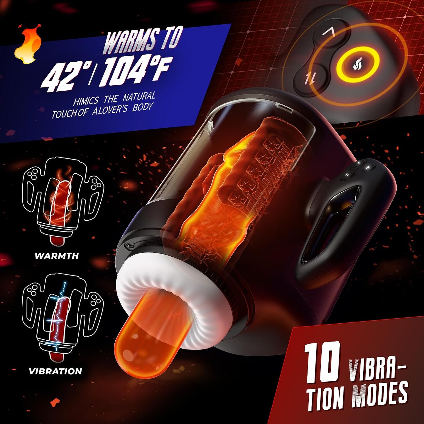 Male Masturbator, 3 in 1 Male Sex Toys for Men with 10 Vibrating & 6 Rubbing Patterns, Adult Toys with 2 Heating Levels, Male Stroker with Phone Holder, Adult Sex Toys for Men
