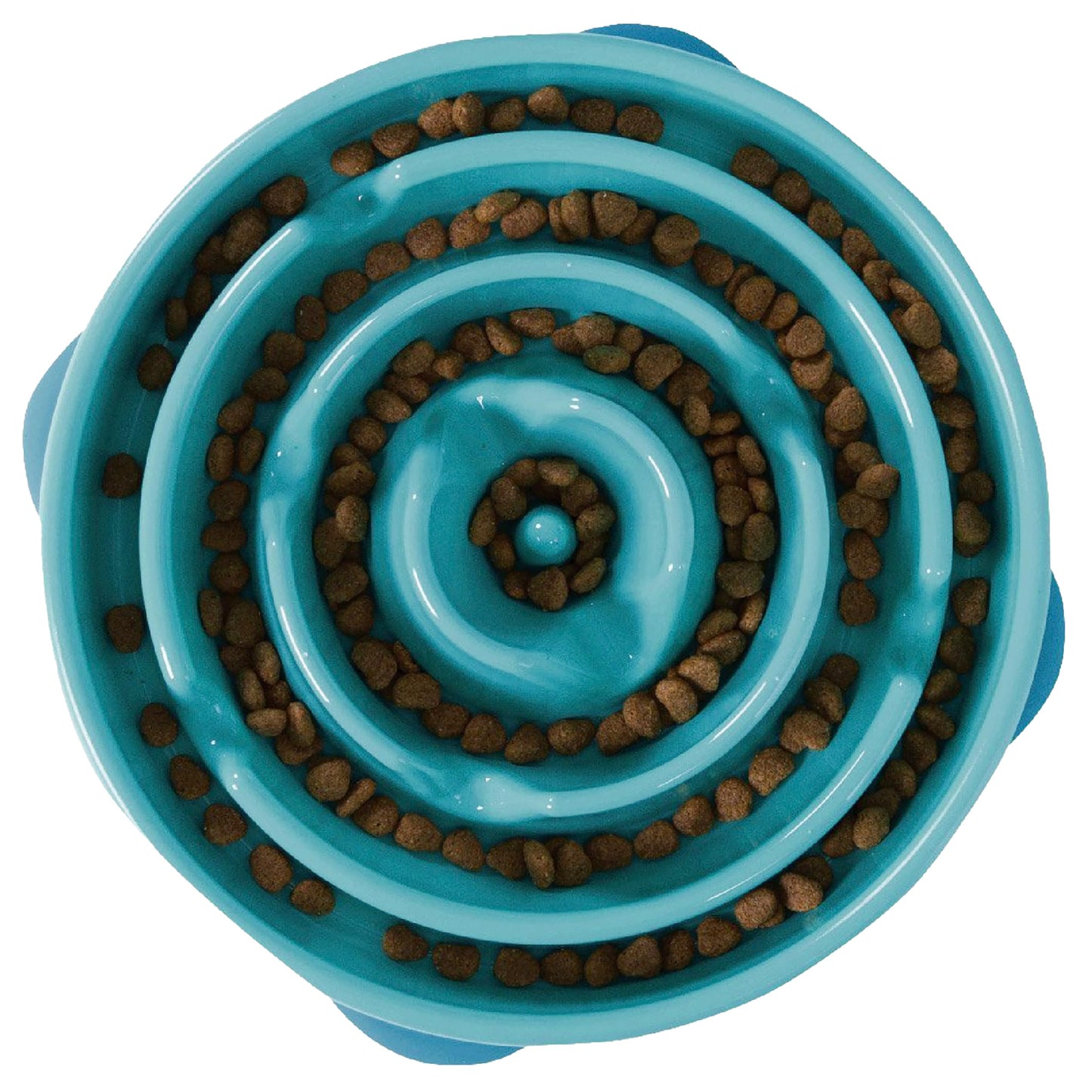 Fun Feeder Slo Bowl – Medium 2‑Cup Capacity, Slow Feeding, Small to Medium Dogs & Cats, Non-Slip, Blue, Notch Pattern