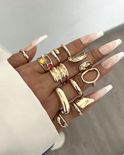 YEEZII 20 Pcs Gold Ring Set for Women, Chunky Statement Flower Finger Midi Rings, Big Boho Stacking Rings Pack Trendy Stuff Jewelry Gift