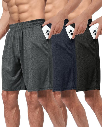 3 Pack Gym Basketball Mens Shorts - Quick Dry Black Workout Athletic Shorts with Pockets for Casual Running(S-6XL)