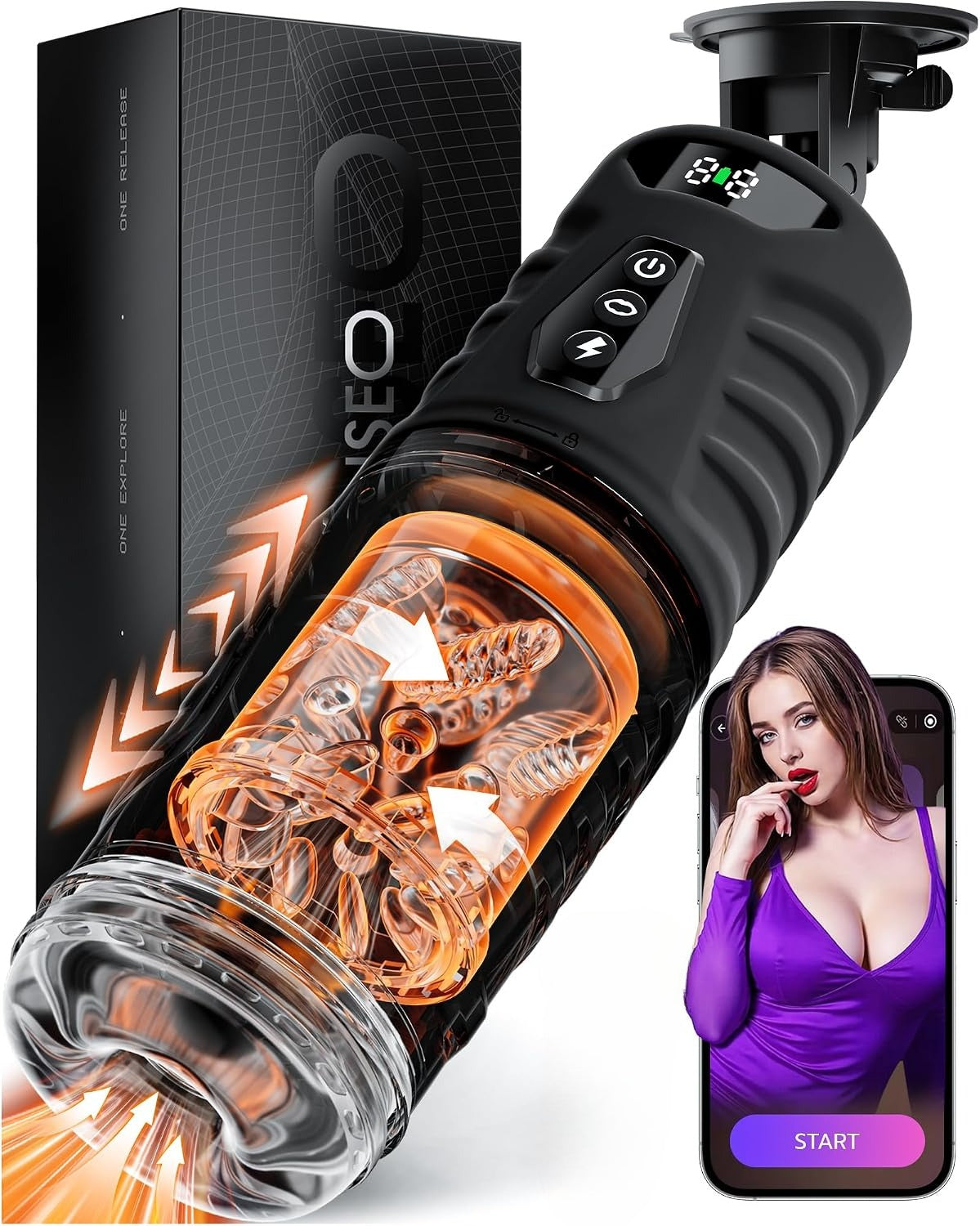 Male Masturbator Penis Pump, AI Sync Sex Toys for Men with 7 Thrusting & 360° Rotation, Up to 155 Strokes/Min, 7 Blowjob Suction Pocket Pussy, Silicone-Wrapped Adult Toy with Hands-Free Base