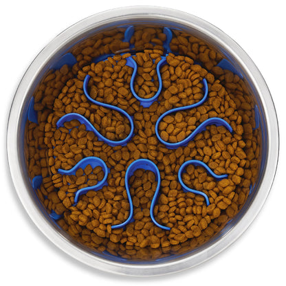 Fun Feeder Slo Bowl – Medium 2‑Cup Capacity, Slow Feeding, Small to Medium Dogs & Cats, Non-Slip, Blue, Notch Pattern