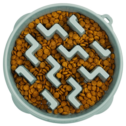 Fun Feeder Slo Bowl – Medium 2‑Cup Capacity, Slow Feeding, Small to Medium Dogs & Cats, Non-Slip, Blue, Notch Pattern