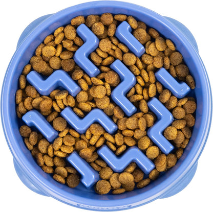 Fun Feeder Slo Bowl – Medium 2‑Cup Capacity, Slow Feeding, Small to Medium Dogs & Cats, Non-Slip, Blue, Notch Pattern