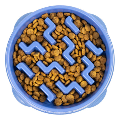 Fun Feeder Slo Bowl – Medium 2‑Cup Capacity, Slow Feeding, Small to Medium Dogs & Cats, Non-Slip, Blue, Notch Pattern