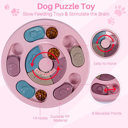 Dog Puzzle Toy, 3 Levels of Step-by-Step Challenge, Spin to Release Treat Dispenser, Slow Feeder & Mental Stimulation Enrichment Toy for Small Medium Large Dogs