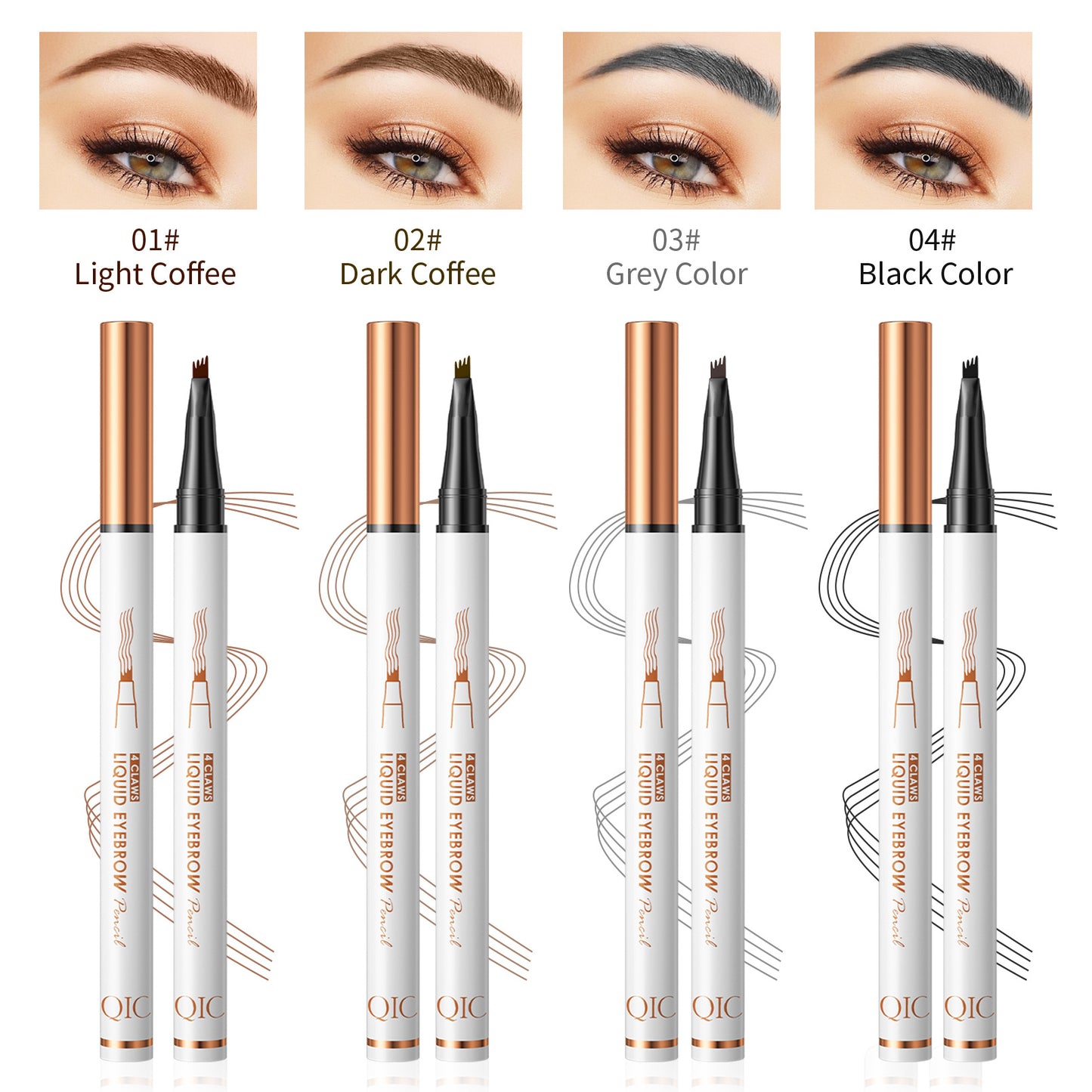 4-Claw Liquid Eyebrow Pencil, 6 Colors, Waterproof Natural Looking Microblading Effect, Professional Makeup Tool with Fine Tip (2#Dark Coffee)