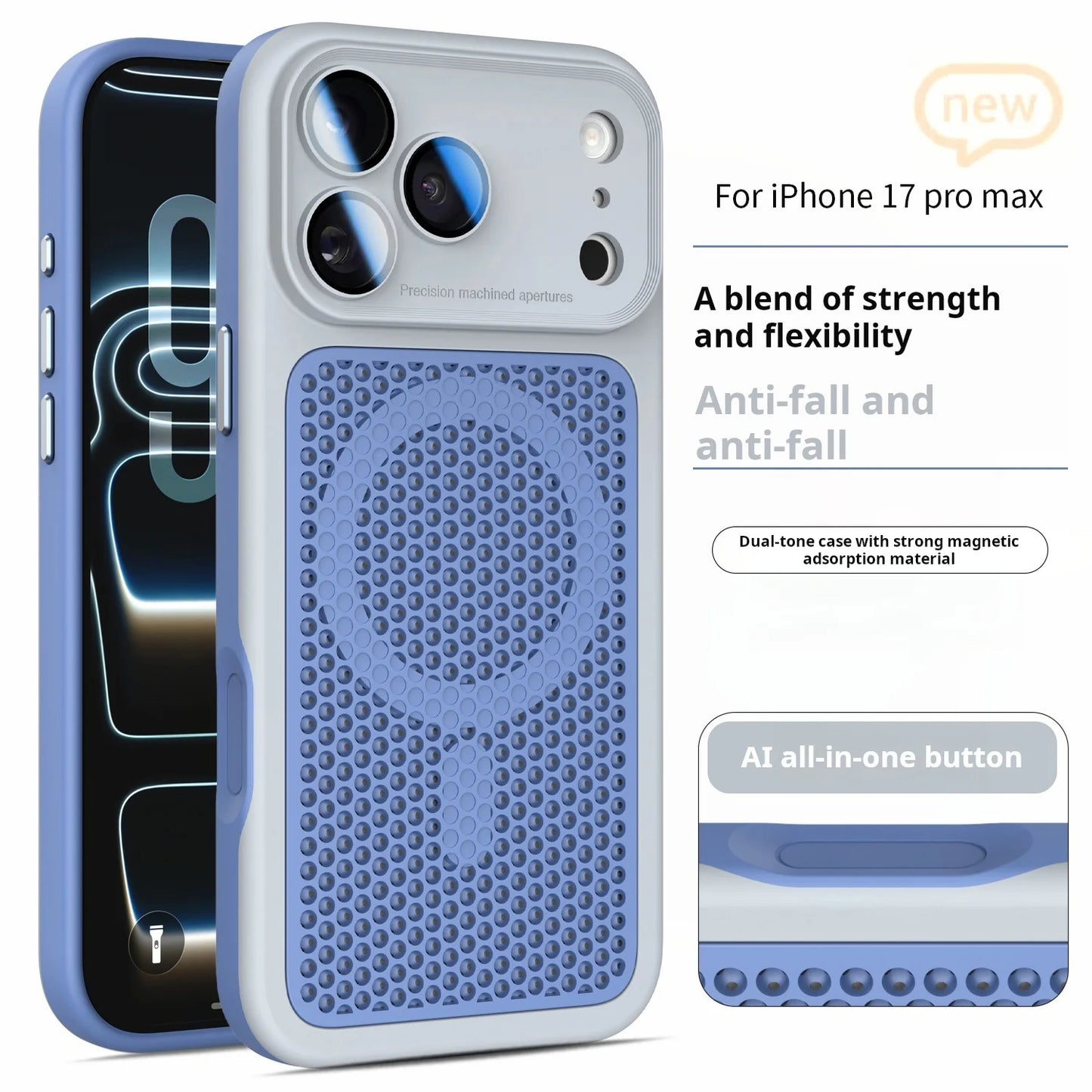Luxury Armor Shockproof Heat Dissipation Mesh Phone Case For iPhone 17 16 15 14 Plus 13 12 Pro Max Lens Protect Matte Hard Cover