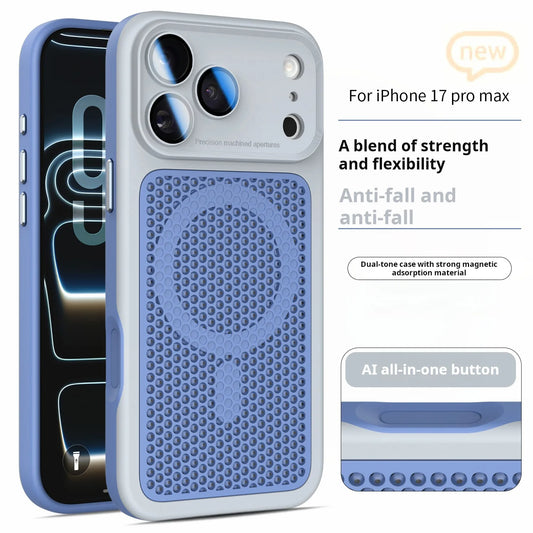 Luxury Armor Shockproof Heat Dissipation Mesh Phone Case For iPhone 17 16 15 14 Plus 13 12 Pro Max Lens Protect Matte Hard Cover