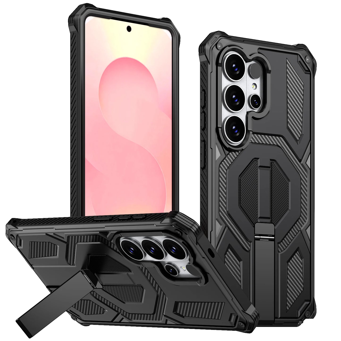 Armor Case For Samsung Galaxy S26 S25 S24 Ultra Plus 25 FE S24FE Coque For Magsafe Wireless Charging Magnetic Metal Stand Cover