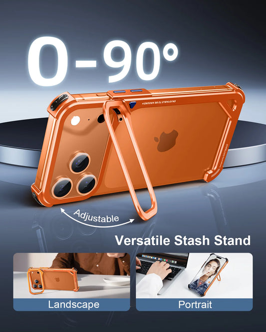 Oatsbasf 9-Shaped Phone Case for iPhone 17 Pro Max/Pro/Air with Stand Metal Frameless Magsafe Minimalist Bumper Shockproof Cover