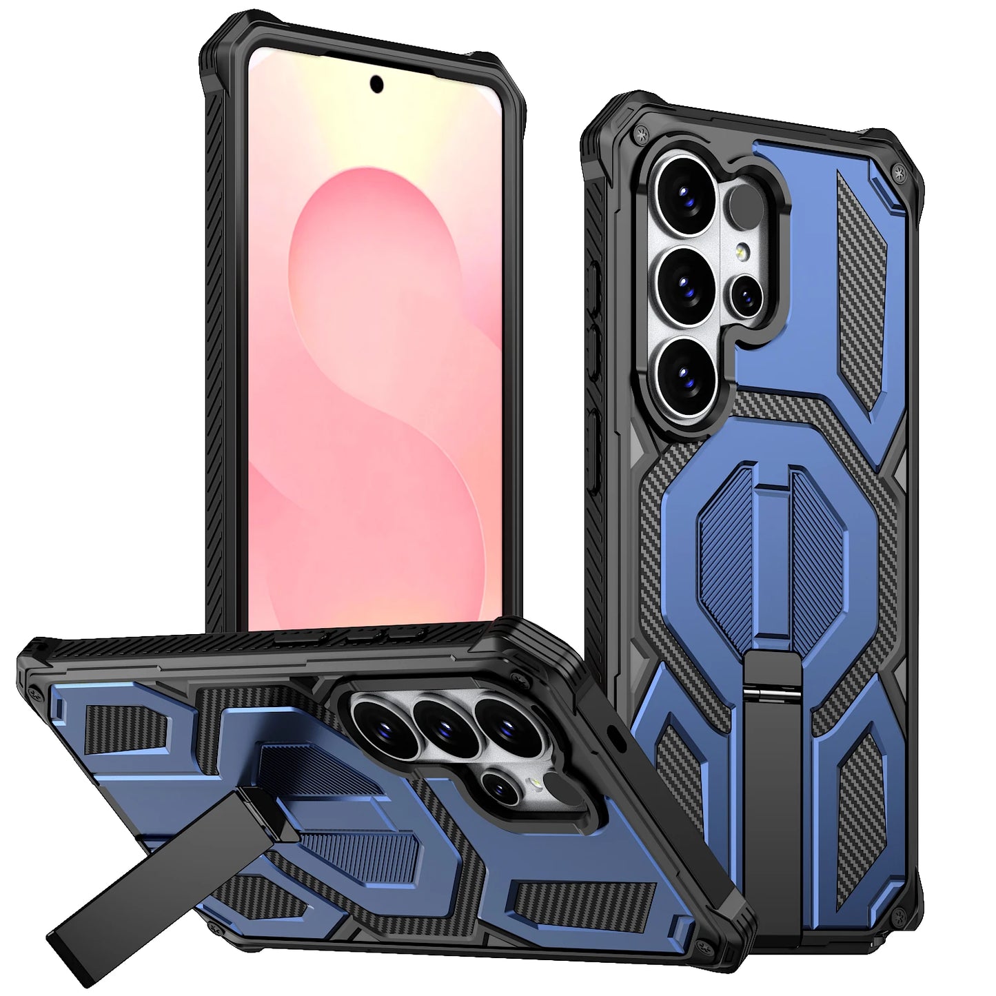 Armor Case For Samsung Galaxy S26 S25 S24 Ultra Plus 25 FE S24FE Coque For Magsafe Wireless Charging Magnetic Metal Stand Cover
