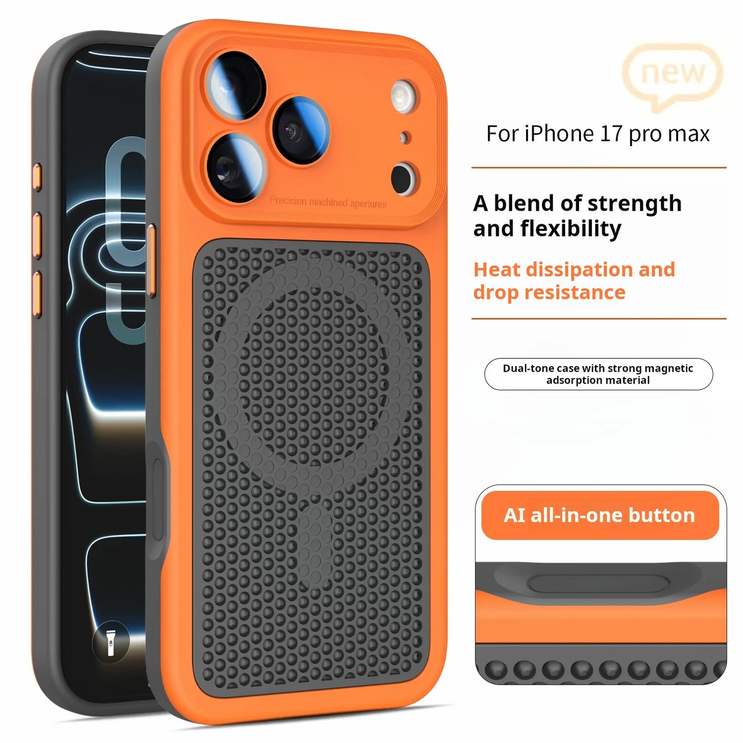Luxury Armor Shockproof Heat Dissipation Mesh Phone Case For iPhone 17 16 15 14 Plus 13 12 Pro Max Lens Protect Matte Hard Cover