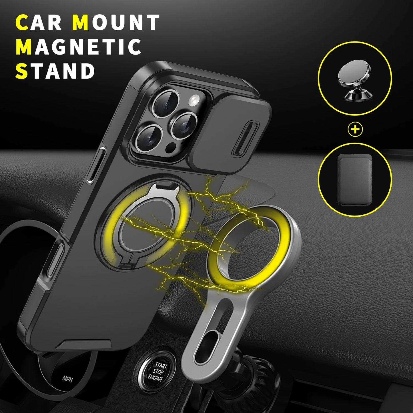 For Magsafe Magnetic Wireless Charge Armor Case For iPhone 17 16 15 14 13 12 11 Pro Max Plus Slide Camera Protection PC Cover