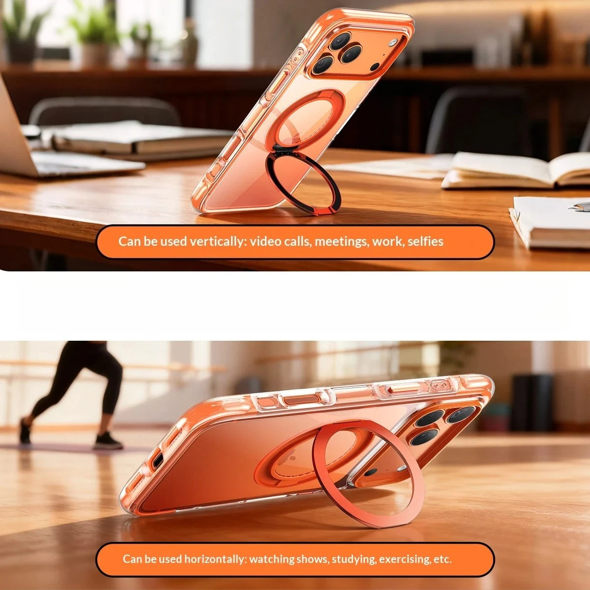 Real Airbag Anti-knock for Magsafe Case for iPhone 17 15 16 Pro Max 17Pro Transparent Back Metal Rotating Bracket Stand Cover