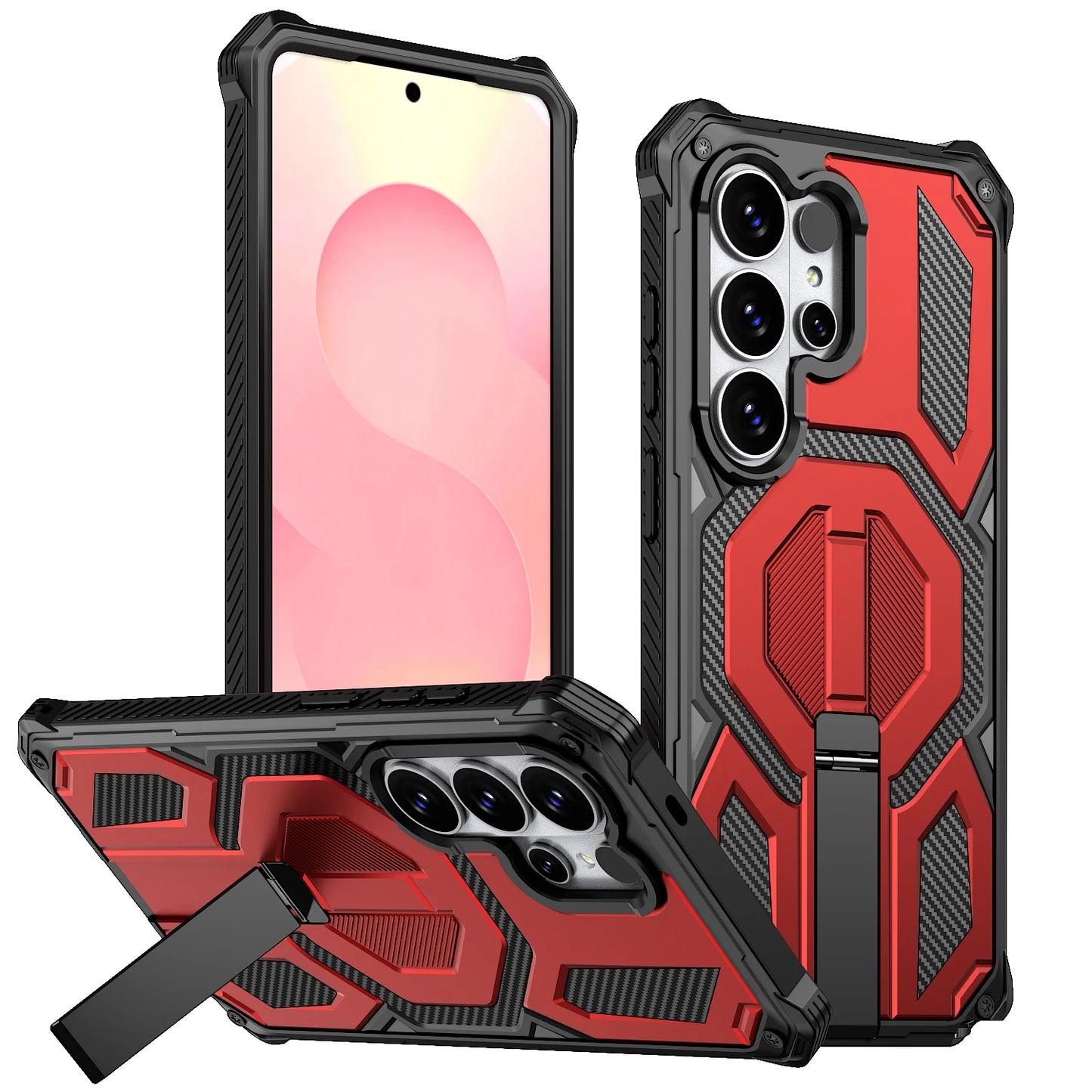 Armor Case For Samsung Galaxy S26 S25 S24 Ultra Plus 25 FE S24FE Coque For Magsafe Wireless Charging Magnetic Metal Stand Cover