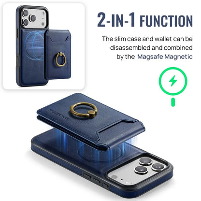 Ring Leather For Magsafe Wallet Phone Case for iPhone 17 Pro Max 17E 16 16E 15 Plus 14 13 12 Card Slots Holder Cover Hoesje Etui