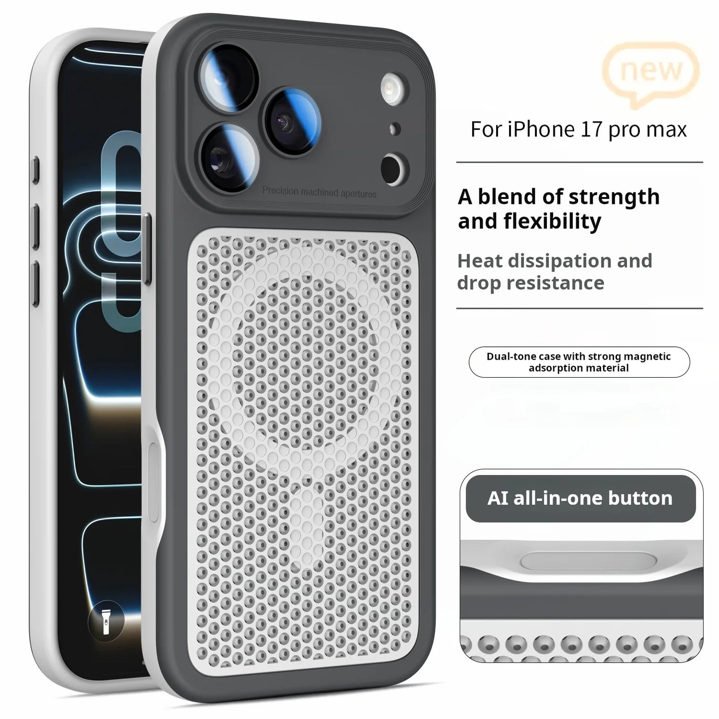 Luxury Armor Shockproof Heat Dissipation Mesh Phone Case For iPhone 17 16 15 14 Plus 13 12 Pro Max Lens Protect Matte Hard Cover