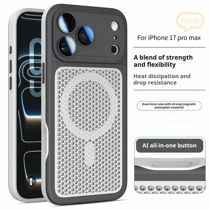Luxury Armor Shockproof Heat Dissipation Mesh Phone Case For iPhone 17 16 15 14 Plus 13 12 Pro Max Lens Protect Matte Hard Cover