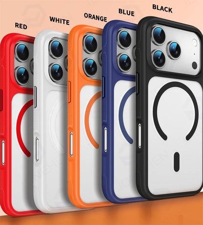 For Magsafe Skin Feel Transparent Phone Case For iPhone 17 16 15 Plus 14 13 12 Pro Max Air Metal Buttons Siliconen Bumper Cover