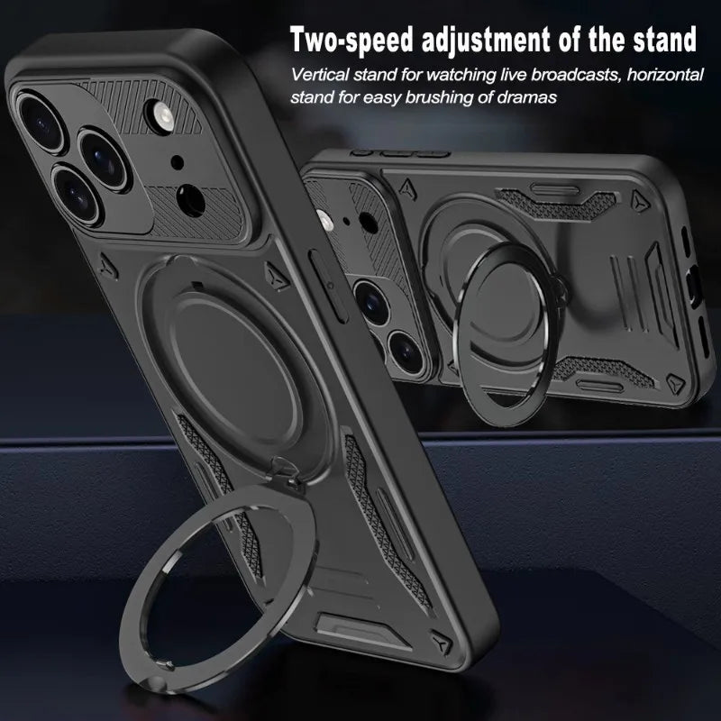 For Magsafe Magnetic Wireless Charging 360°Rotating Metal Stand Armored Phone Case For iPhone 16 15 11 12 13 14 17 Pro Max Cover