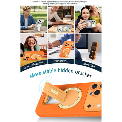 Luxury For Magsafe Magnetic Invisible Fold Bracket Matte Case For iPhone 17 16 15 14 Plus 11 12 13 Pro Max Lens Protective Cover