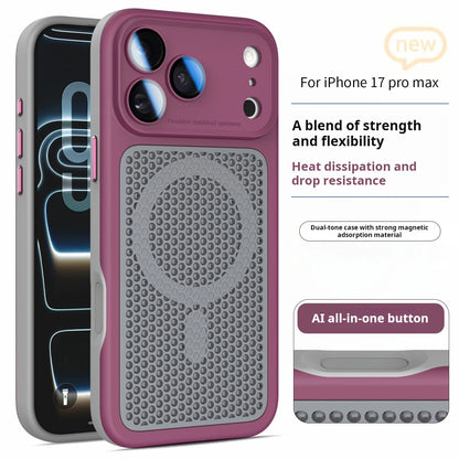 Luxury Armor Shockproof Heat Dissipation Mesh Phone Case For iPhone 17 16 15 14 Plus 13 12 Pro Max Lens Protect Matte Hard Cover