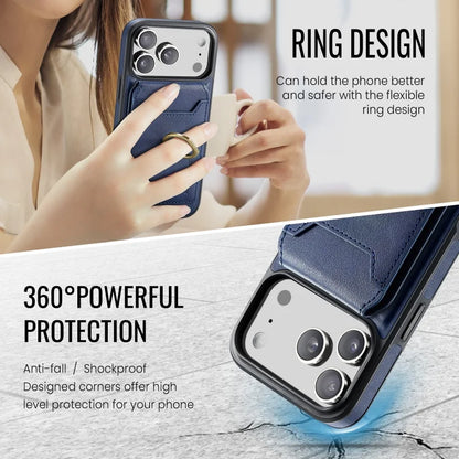 Ring Leather For Magsafe Wallet Phone Case for iPhone 17 Pro Max 17E 16 16E 15 Plus 14 13 12 Card Slots Holder Cover Hoesje Etui