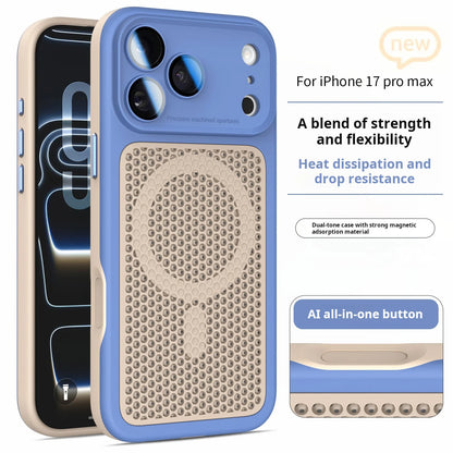 Luxury Armor Shockproof Heat Dissipation Mesh Phone Case For iPhone 17 16 15 14 Plus 13 12 Pro Max Lens Protect Matte Hard Cover