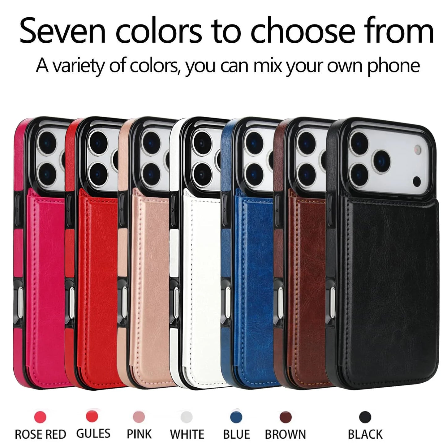 For iPhone 17 Pro Max Air Wallet Case With Card Holder,PU Faux Leather Kickstand Card Slots Case, Double Magnetic Clasp Cover