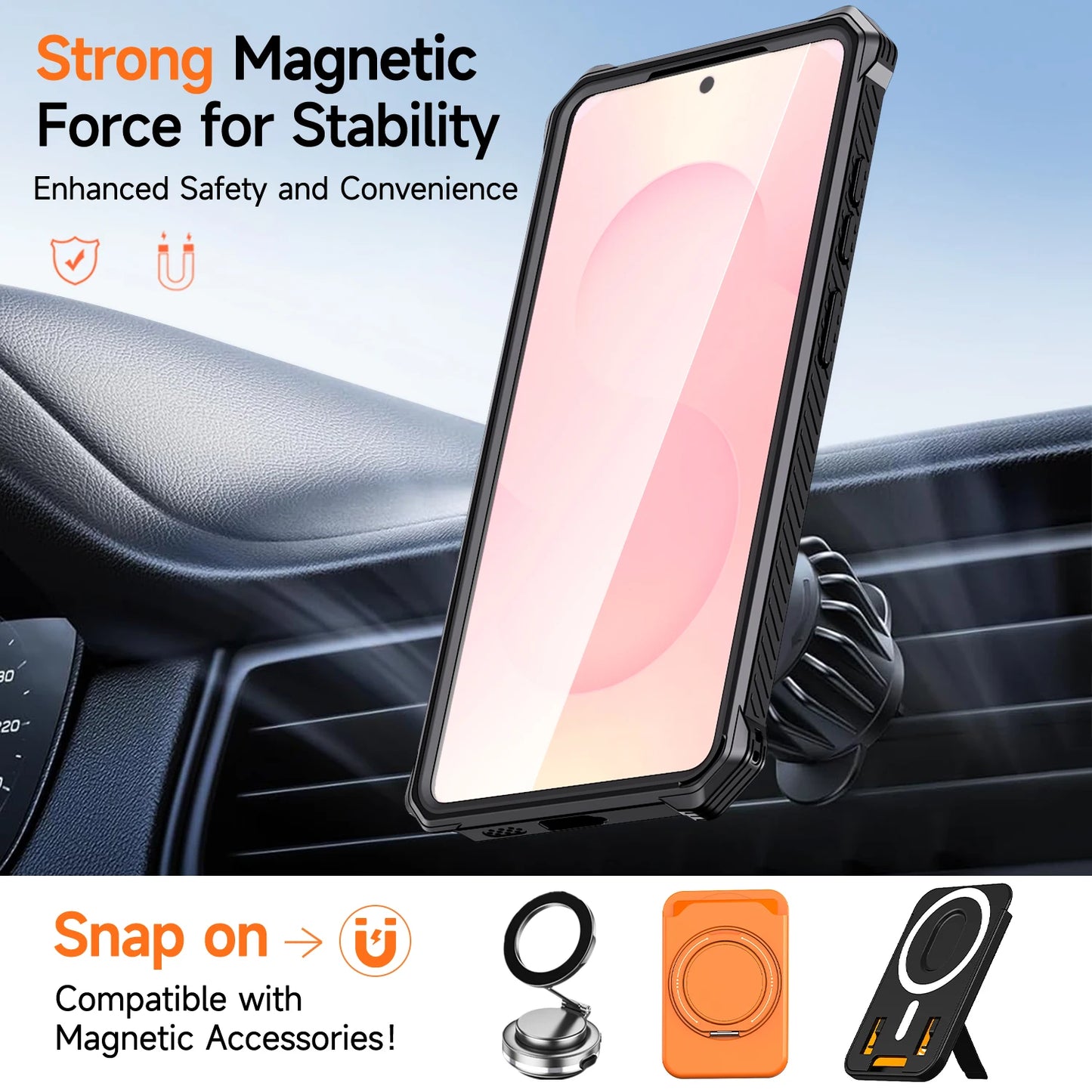 Armor Case For Samsung Galaxy S26 S25 S24 Ultra Plus 25 FE S24FE Coque For Magsafe Wireless Charging Magnetic Metal Stand Cover