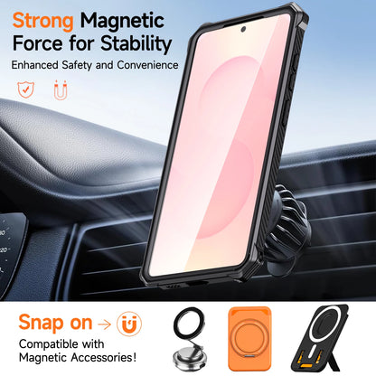 Armor Case For Samsung Galaxy S26 S25 S24 Ultra Plus 25 FE S24FE Coque For Magsafe Wireless Charging Magnetic Metal Stand Cover