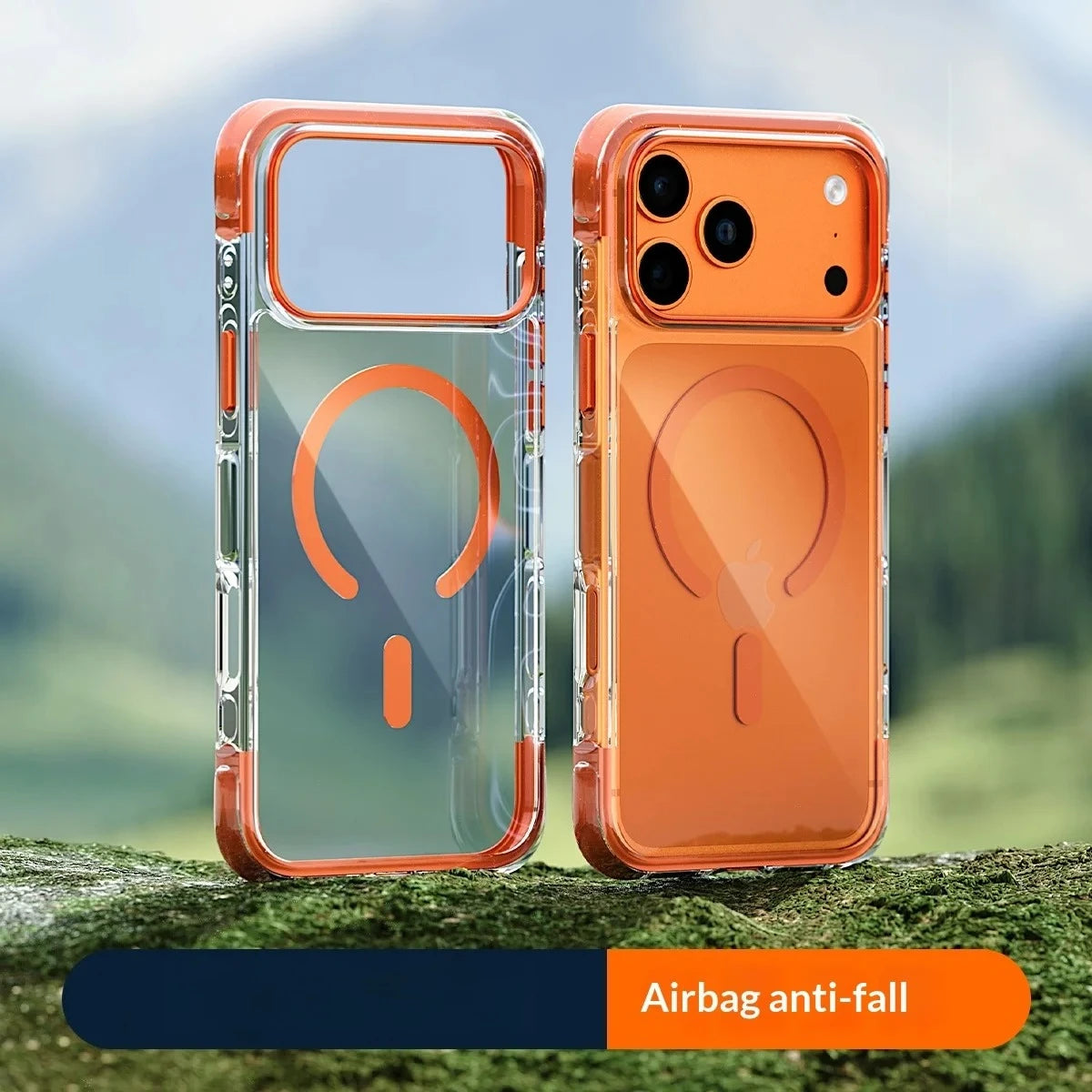 Real Airbag Anti-knock for Magsafe Case for iPhone 17 15 16 Pro Max 17Pro Transparent Back Metal Rotating Bracket Stand Cover