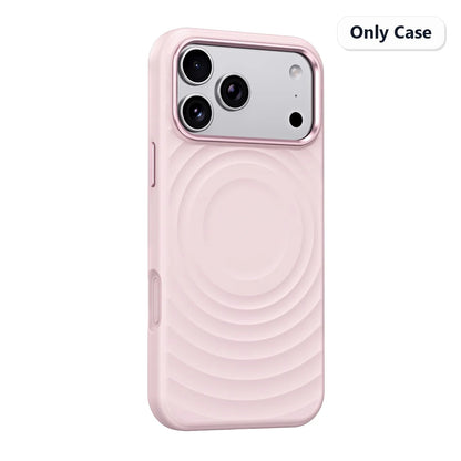Water Ripple Silicone For Magsafe Wireless Charge Magnetic Holder Phone Case For iPhone 17 16 15 Pro Max Metal Frame Soft Cover