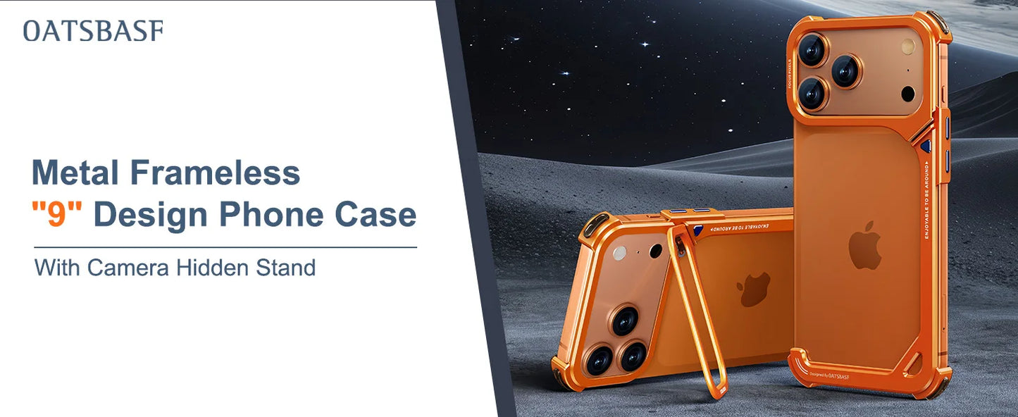 Oatsbasf 9-Shaped Phone Case for iPhone 17 Pro Max/Pro/Air with Stand Metal Frameless Magsafe Minimalist Bumper Shockproof Cover