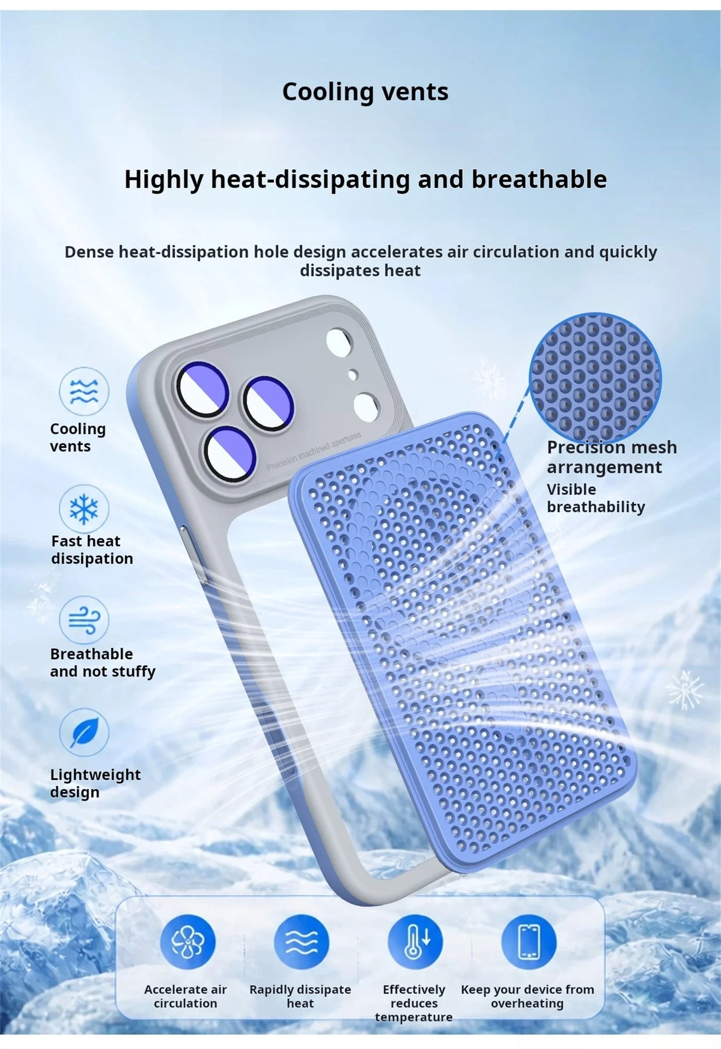 Luxury Armor Shockproof Heat Dissipation Mesh Phone Case For iPhone 17 16 15 14 Plus 13 12 Pro Max Lens Protect Matte Hard Cover