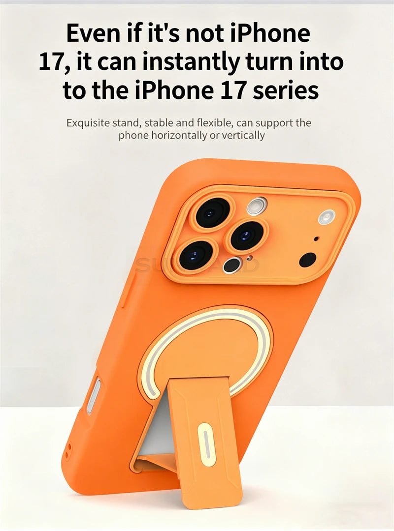 Luxury For Magsafe Magnetic Invisible Fold Bracket Matte Case For iPhone 17 16 15 14 Plus 11 12 13 Pro Max Lens Protective Cover