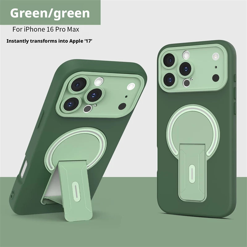 Luxury For Magsafe Magnetic Invisible Fold Bracket Matte Case For iPhone 17 16 15 14 Plus 11 12 13 Pro Max Lens Protective Cover