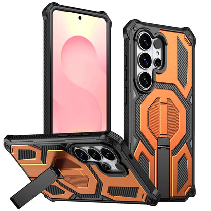 Armor Case For Samsung Galaxy S26 S25 S24 Ultra Plus 25 FE S24FE Coque For Magsafe Wireless Charging Magnetic Metal Stand Cover