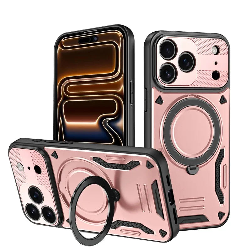 For Magsafe Magnetic Wireless Charging 360°Rotating Metal Stand Armored Phone Case For iPhone 16 15 11 12 13 14 17 Pro Max Cover