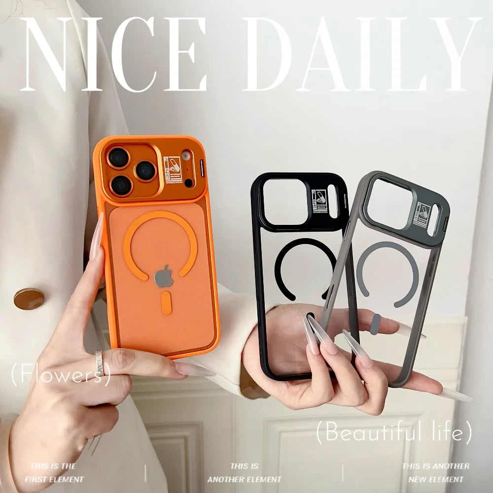 For Magsafe Holder Phone Case For iPhone 17 Air 16 15 Pro Max Plus Lens protective Large Window Transparent Magnetic Lens Cover