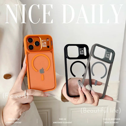 For Magsafe Holder Phone Case For iPhone 17 Air 16 15 Pro Max Plus Lens protective Large Window Transparent Magnetic Lens Cover