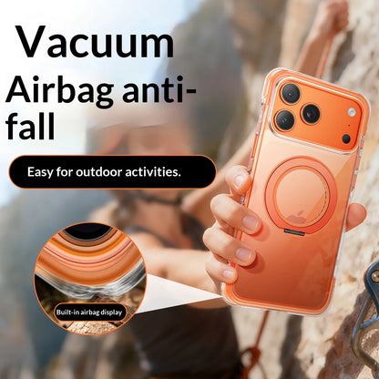 Real Airbag Anti-knock for Magsafe Case for iPhone 17 15 16 Pro Max 17Pro Transparent Back Metal Rotating Bracket Stand Cover