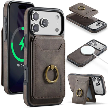 Ring Leather For Magsafe Wallet Phone Case for iPhone 17 Pro Max 17E 16 16E 15 Plus 14 13 12 Card Slots Holder Cover Hoesje Etui