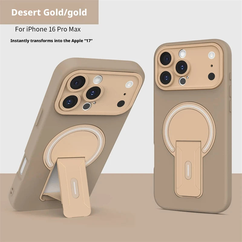 Luxury For Magsafe Magnetic Invisible Fold Bracket Matte Case For iPhone 17 16 15 14 Plus 11 12 13 Pro Max Lens Protective Cover