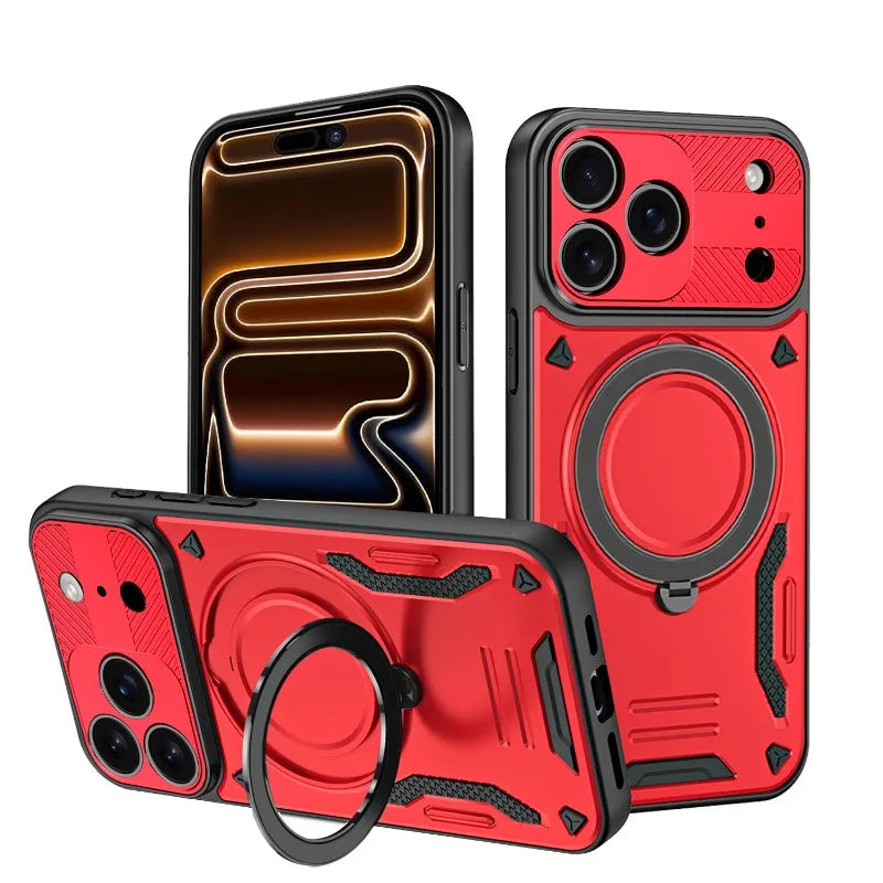 For Magsafe Magnetic Wireless Charging 360°Rotating Metal Stand Armored Phone Case For iPhone 16 15 11 12 13 14 17 Pro Max Cover