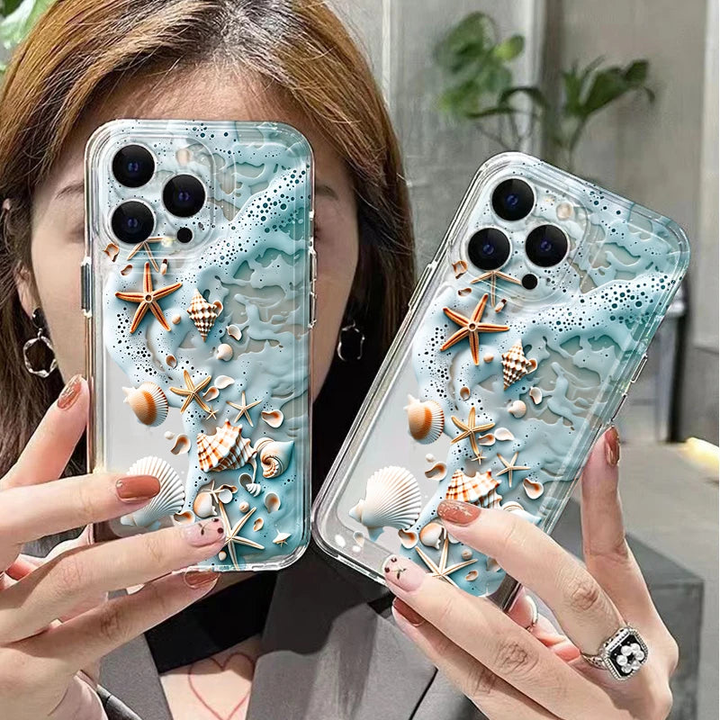 Beach Shell Phone Case for Samsung Galaxy S26 Ultra 5G S25 Plus S24 FE S23 S22 A17 A37 A57 A55 A54 A36 A35 Transparent TPU Cover