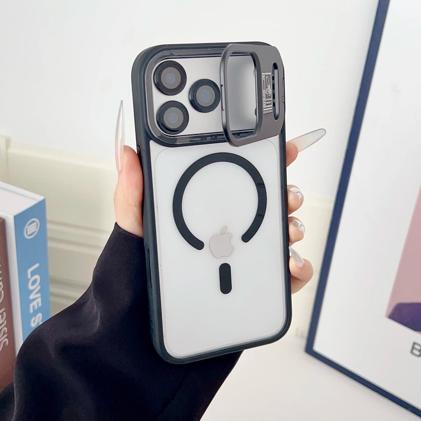 For Magsafe Holder Phone Case For iPhone 17 Air 16 15 Pro Max Plus Lens protective Large Window Transparent Magnetic Lens Cover