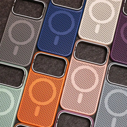 Grid Mesh Cooling Cases for Magsafe Case for iPhone 17 Pro Max 15 14 16 Plus 12 11 13 Pro Air Alloy Lens Bracket Cover