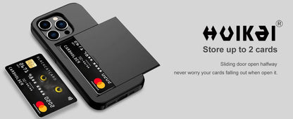 Case For iPhone 17 Pro Max 16 Pro Max 17e 15 14 13 12 11 Wallet Card Holder Slide Slot Slim Hard PC Heavy Duty Protective Covers